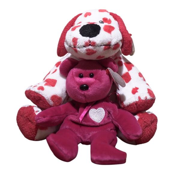 VTG TY Beanie Babies Valentine Lot of 2 – Love Bear & Sweetly Dog | Retired MWMT - Picture 2 of 12